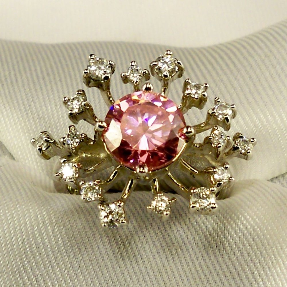 NEW Suzanne Somers PINK Starburst Cubic Zirconias Silver Ring